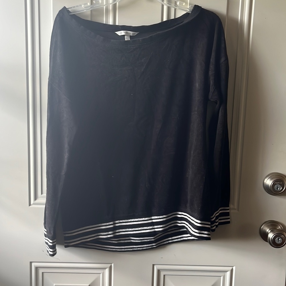 Victorias secret velvet top silver white stripes three-quarter sleeve